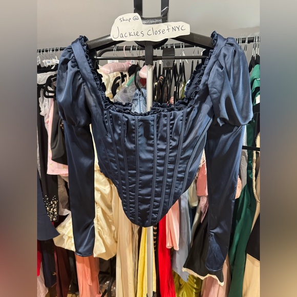 Navy Puff Sleeve Corset/Size S $149 House of CB NWOT - Picture 7 of 9